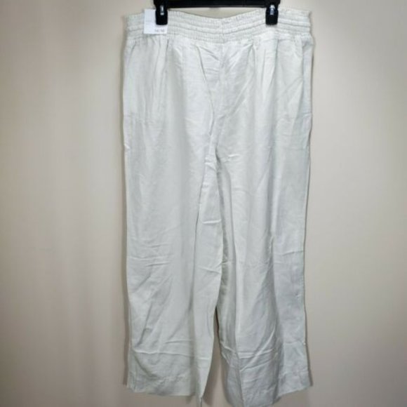 Lane Bryant Wide Leg Linen Blend Pants 14/16 khaki tan elastic pants NWT tie wai - Picture 3 of 9